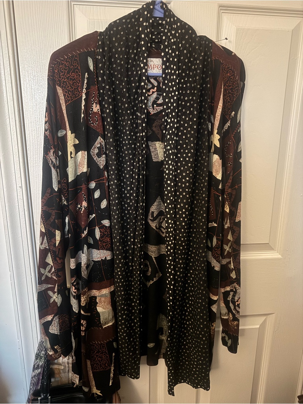 Mixed Print Open-Front Cardigan Jacket - Black & Brown